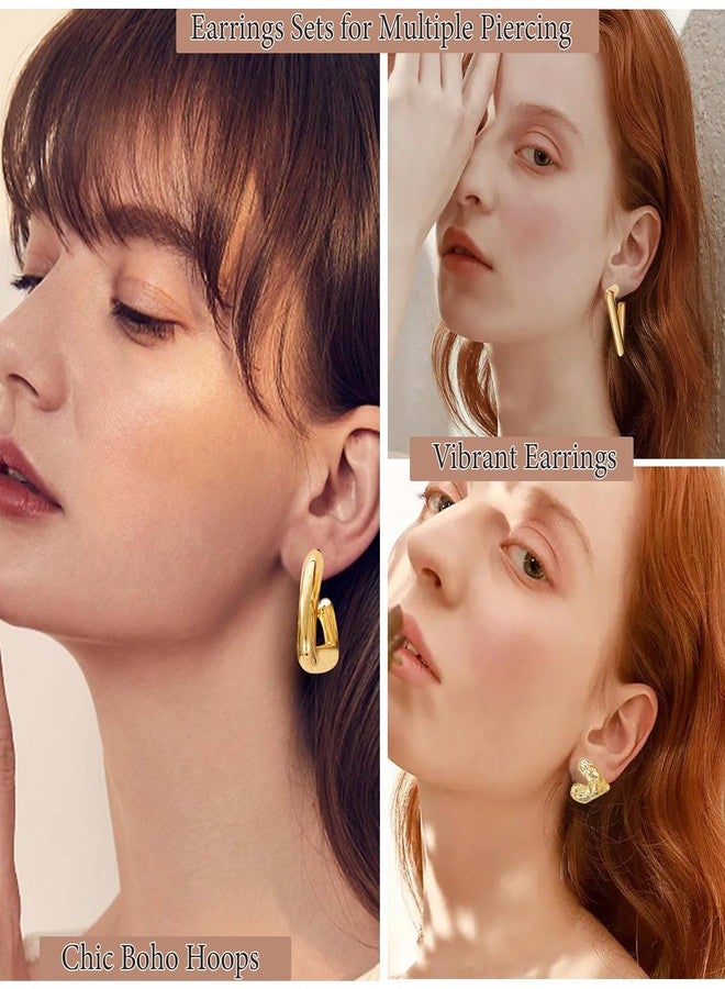 OATHYAN 15 Pairs Statement Chunky Earrings Set for Women Gold Plated Fashion Irregular Puffy Love Hypoallergenic Earring Hoops (Geometry) - Image 4